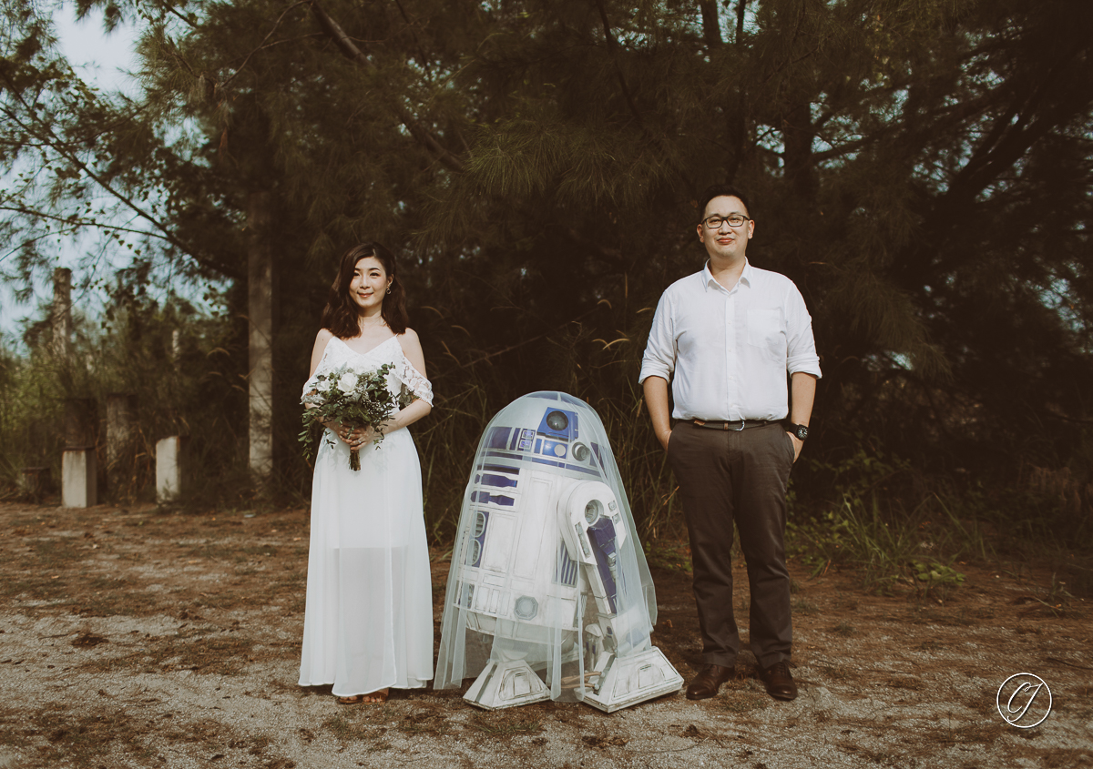 R2-D2 with couple, a themed bridal portrait