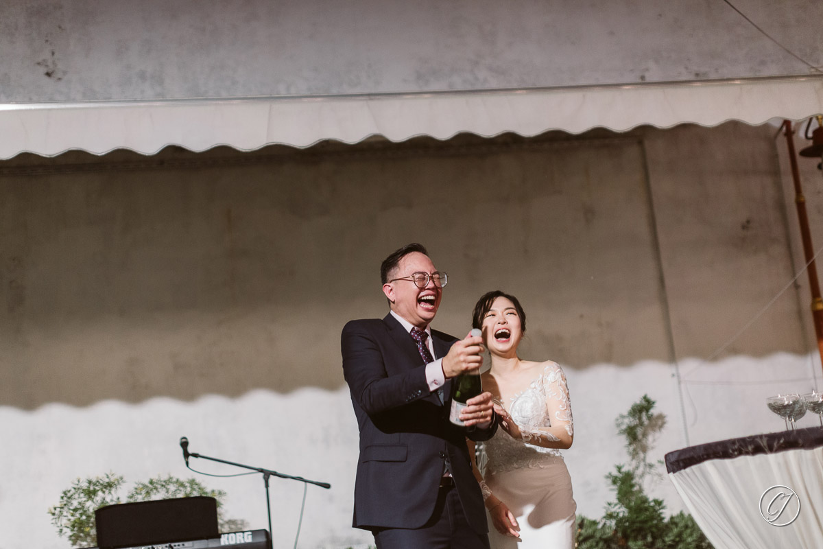 Champagne popping on a garden wedding, Melaka